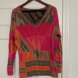 Nic+Zoe Geometric V-Neck Sweater Size XL GUC